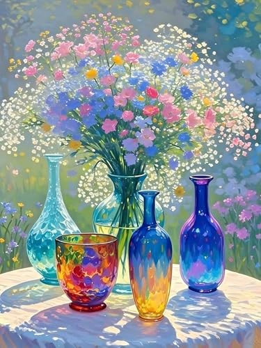 JISHSHAY Diamond Painting Fleur Diamant Painting Vase Broderie Diamant Fleur Diamond Art Vase Kit Mosaique Adulte Point de Croix pour Adultes Débutants Maison...