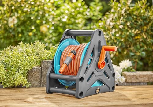 Image of GARDENA 18980-28 Basic Hose Reel Set (20 m) with 13 mm Hose and Basic Spray Gun Set- LG0995