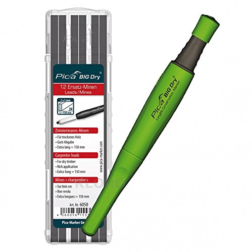 PICA-BIG Dry® 1 x Marker + 12 Zimmermanns-Ersatzminen 2H 6050 für trockenes Holz Cover