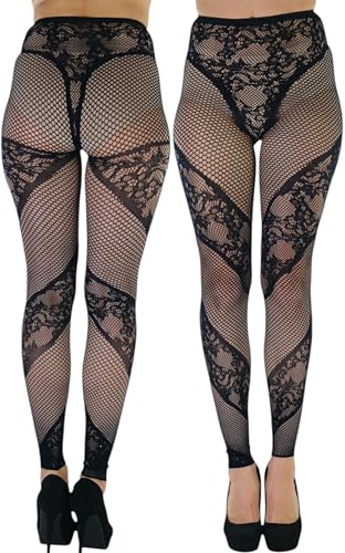Image of ToBeInStyle Women's Single Floral Lace Fishnet Tights Footless & Stirrup Design