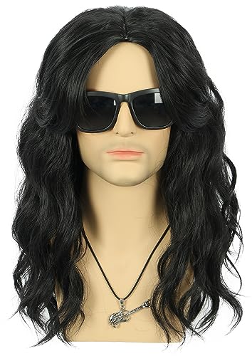 VGbeaty Long Curly Black Wig for Men Women Hard Rocker Costume Cosplay Anime Wig