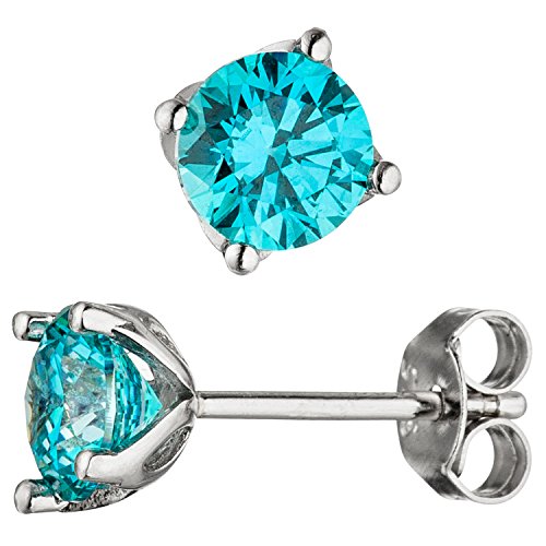 Jobo Damen Ohrstecker 925 Sterling Silber 2 Zirkonia türkis hellblau blau Ohrringe
