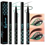 evpct 2Pcs Emerald Dark Green Glitter Shimmer Liquid Eyeliner Eye Shadow Makeup Pencil, Green Face Body Glitter Fake Eyelashes Lashes Mascara Accessories, Sparkle Metallic Colored Eyeliner Waterproof
