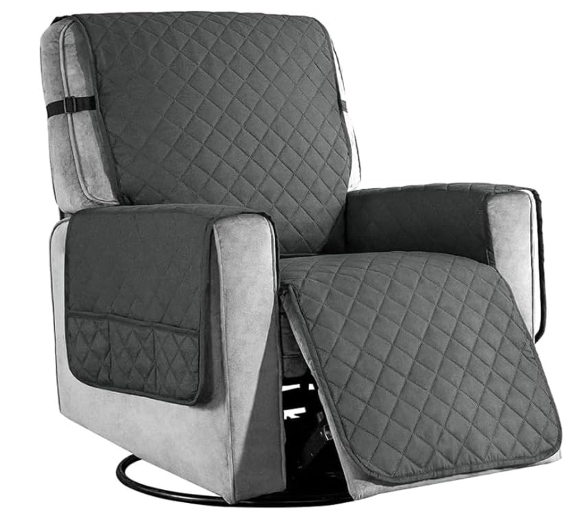 Funda de sillón elástica e impermeable con bolsillos laterales en gris elegante
