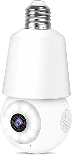 WiFi Light Bulb Cameras for Home Security 2K 360° PTZ Motion Sound Detection Tracking Alarm Light Socket Security Cameras Wireless Outdoor Indoor Color Night Vision 2-Way Talk 24/7 SD Cloud Storage