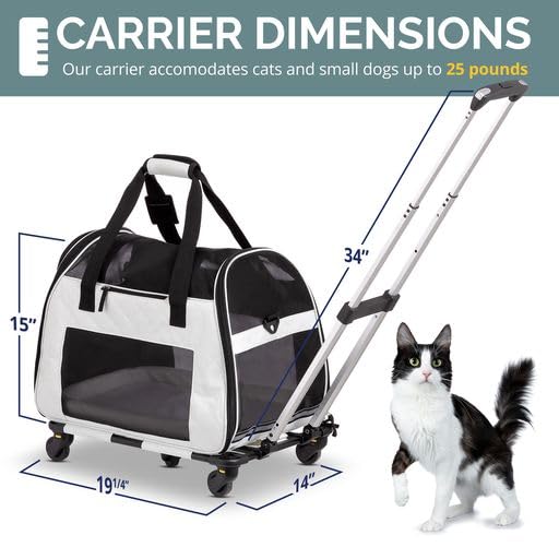Rolling Cat Carrier with on Wheels, Small Dog Pet Car Travel Carrier Collapsible Bag with Rollers Wheels, Carrier for Cats Under 20 LBS/Dog Puppy Under 20 LBS (Large Size, Not for Airplane)