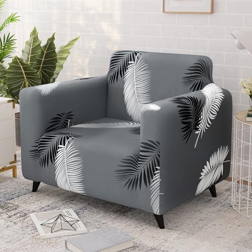Image of Story@Home Sofa Cover Fully Covered Stretchable Polyester Spandex Elastic Sofa Cover for Living Room & Create Customized Set (Grey and White, 1 Seater)
