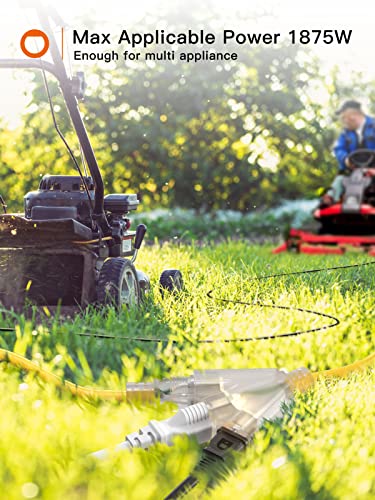 2 Pack 1.5 Feet Outdoor Extension Cord Splitter 12Awg With 3 Outlet Sjtw Waterproof Yellow 3 Prong, Heavy Duty Flexible Power Cable For Garden Home Or Office Use Indicator Light Etl Listed #TOP6