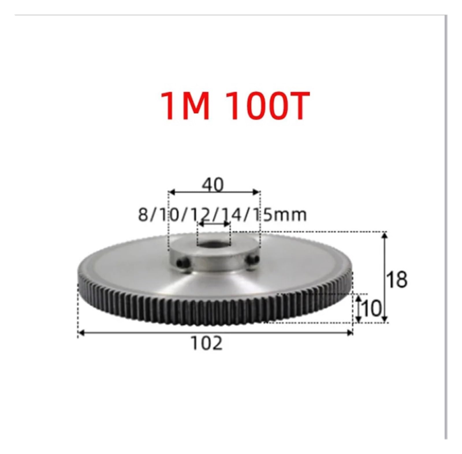Bevel Gear Pinion Hardware Mechanical 1pc 1M100T Spur Gear Bore 8mm 10mm 12mm 14mm 15mm Motor Gear 1mod 100 Teeth Low 45# Steel Material Metal Gear for Motor(15mm)