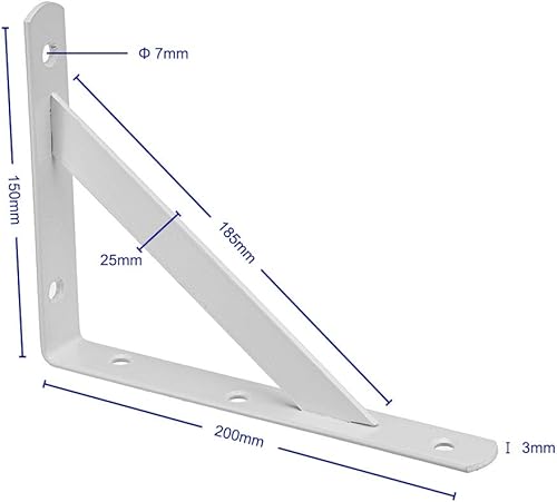Miniatura 2 de 2 soportes de estante triangulares de trípode de 8 pulgadas, soportes de estante montados en la pared, color blanco, WT200