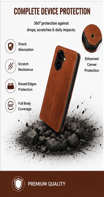 Image of HushLush Premium Flip Cover Compatible for Redmi A7 Pro | Shockproof Wallet Style Protective Case with Card Slots, Magnetic Closure, Stand Function & Full Body Protection (Dual Tone Metallic) (Brown)