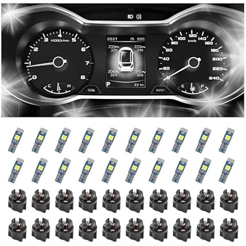Stacool 20PCS Car LED Dash Lights with Twist Lock Socket,Super Bright Instrument Cluster Bulbs T5 LED Light Bulbs,Universal 12V Dash Light Bulbs LED Lights for Car Interior Accessories (White) Cover