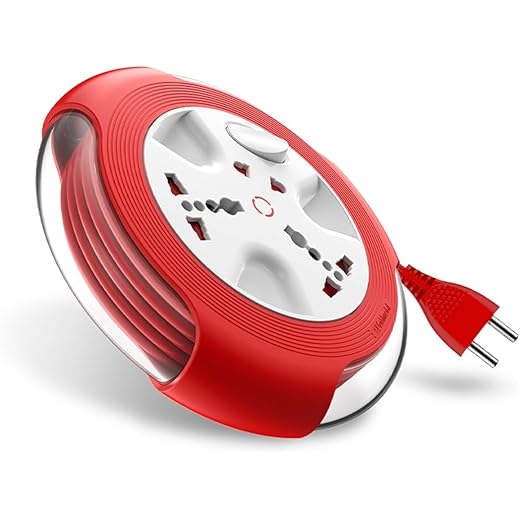 Goldmedal Krysta 2 Pin Heavy-Duty 5-Meter Cable Extension Cord (White and Red)|Master Switch with Indicator|Universal Sockets | Ultra-Smooth Rotation Extension Board for Home & Office|Pack of 1