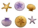 12pk Beach Side Sand Water Sea Creatures Sea Shells Star Fish (Light Purple) Ready To Use Edible Cake / Cupcake Sugar Decoration Toppers