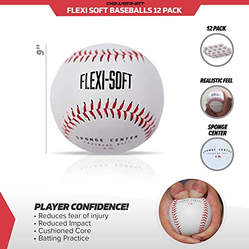 Powernet Flexi Soft Baseballs 12 Pack | Cushioned Core Safety Ball | Reduced Impact | Perfect For Batting Practice And Training Young Players #TOP1