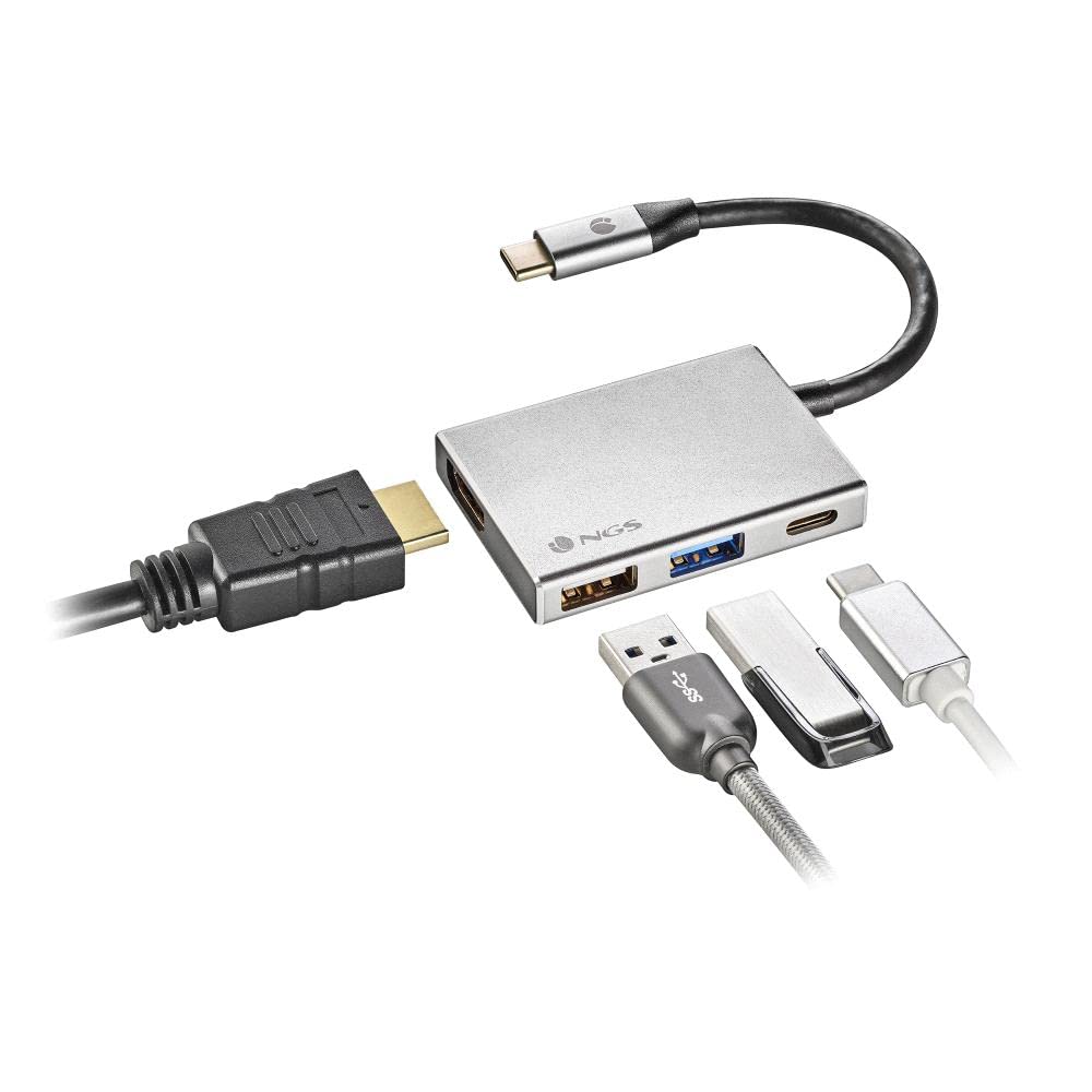 NGS WONDER DOCK 4 - 4 w 1, hub typu USB-C, adapter wieloportowy (USB 3.0, USB 2.0, USB-C, HDMI). Kompatybilny z: MacBook Pro, MacBook Air, iPAd Pro, XPS, Chromebook oraz innymi urządzeniami wyposażonymi w USB-C