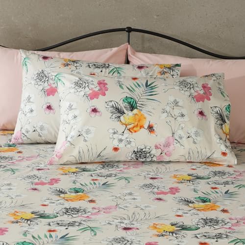 Image of Bedsheet Set | GOTS Certified 100% Organic Cotton Percale | 200 TC | Breathable & Skin-Friendly (King, Prairie)