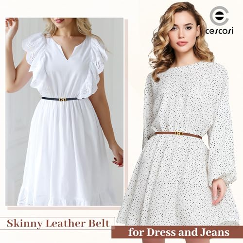 CESCOSI 4 Pack Skinny Women Leather Belt for Dresses Thin Waist Belt for Jeans Pants with Gold Buckle3