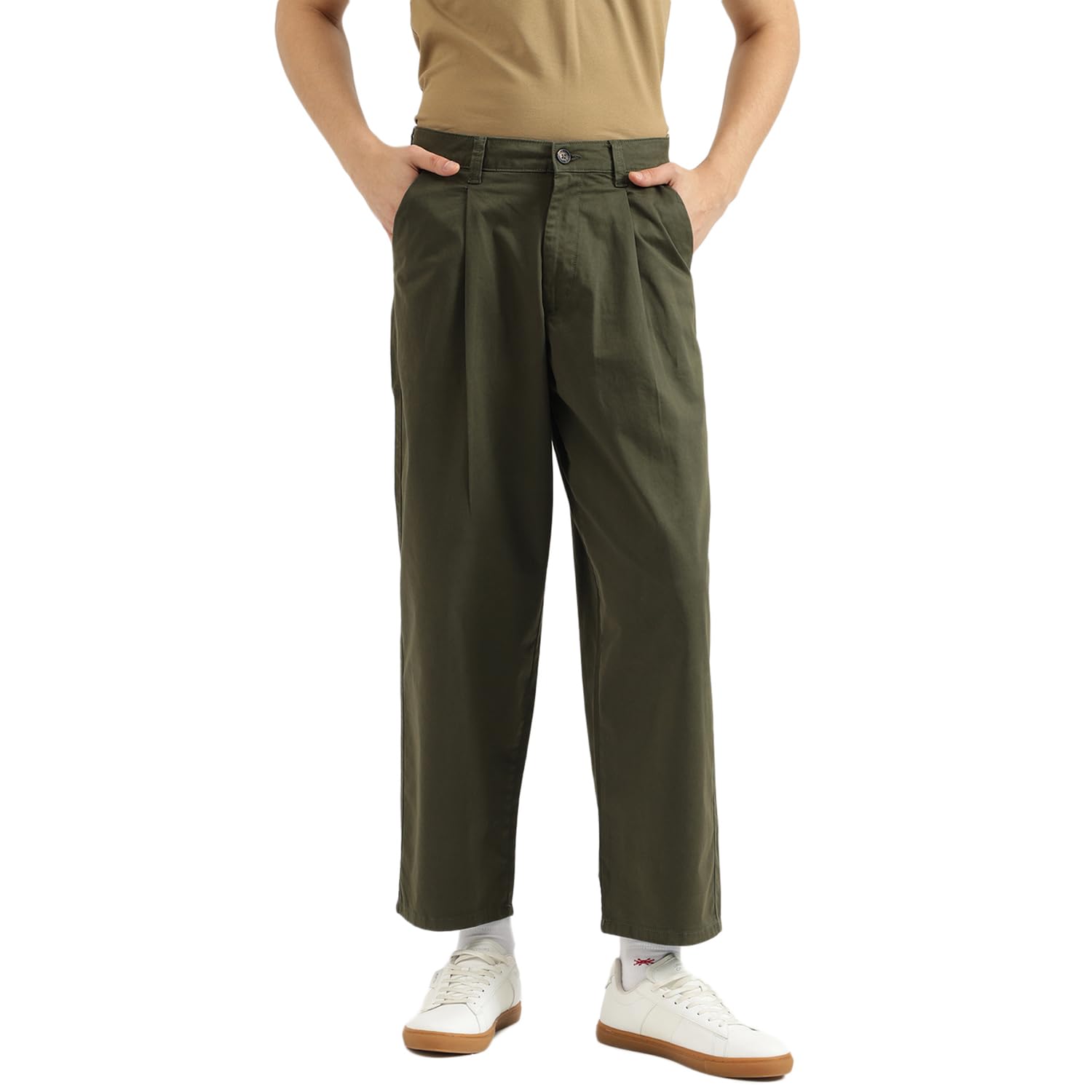 united colors of benetton Solid Volume Fit Trousers (Size: 34)-24A4CTWB0938I903 Green-picture-14
