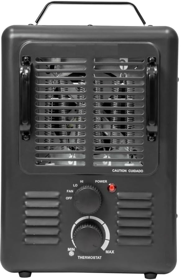 1500W Black Electric Utility Heater with Adjustable Thermostat - Overheat Protection, Ideal for Garage, Workshop, Home - Milkhouse Design for Efficient Heating