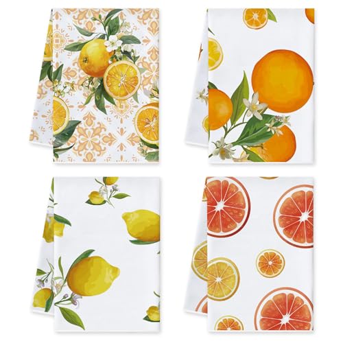 Vspek Limón Trapos Cocina, Paños Microfibra, 4 Piezas Paños de Cocina Decorativos, Blanco Toallas de Limpieza Multiuso, Graciosos para Mujer, Toallas para Decoración del Hogar, 45 × 66 CM