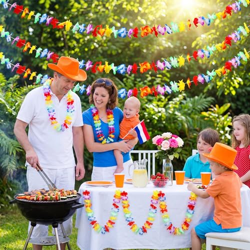 Image of JOVITEC 2 Pack Lei Hawaiian Flowers Garland 20 Feet Each Tropical Multicolor Tropical Flower Lei Garland Flower Leaves Banner for Home Hawaiian Luau Decorations