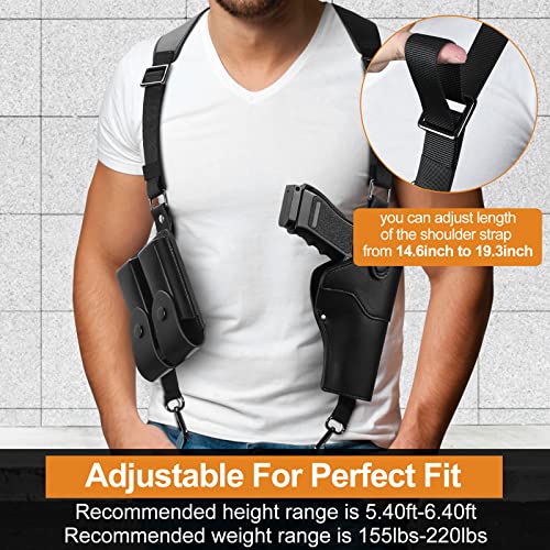 Shoulder Holster, Adjustable Vertical Gun Holster Pu Leather With Double Magazine Pouch For Concealed Carry, Fit 1911,Glock 17/19/22/23,Ruger P85,Beretta92Fs,Sig Sauer P320 And More Pistol By Pvnoocy #TOP2