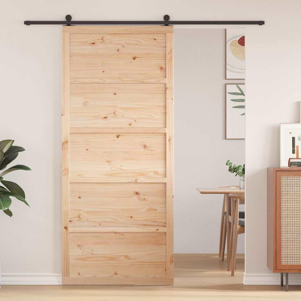 vidaXL Porte de Grange Naturel 80 x 2,5 x 208 cm Bois de pin Massif, Porte coulissante Moderne en pin Super Fonctionnelle, Parfaite comme entrée ou comme séparateur de pièce