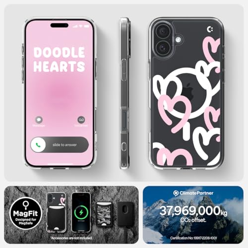 Image of Spigen Ultra Hybrid MagFit Back Cover Case for iPhone 16, MagSafe Compatible, Air Cushion Technology - PC+TPU | Hearts White Pink