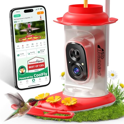 Smart Hummingbird Feeder with Camera Solar Powered, AI Identify, Instant Notification, Leakproof & Ant Moat Bird Feeder with Camera, Hummingbird Feeders for Outdoors, Gift for Bird Lovers (20 oz)