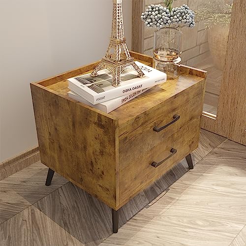 Lonkwa Brown Nightstand with 2 Drawers, Mid Century Modern Bedside