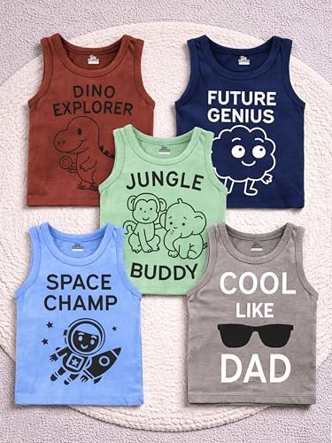 Image of Kidbee Cotton Vests for Boys & Girls Printed (Set of 5)