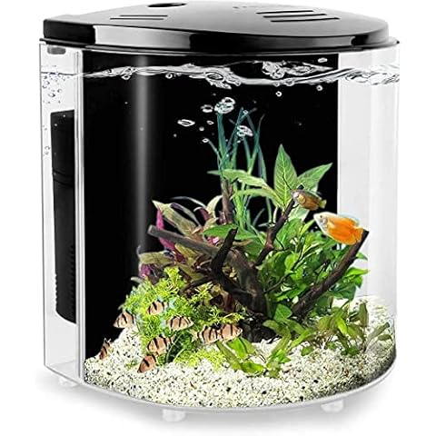 Craftsboys Fish Tank 5L with Backwall Filter, Led Light. Super Clear Acrylic Fish tank for Betta and Small Fish (Black, Half-Moon) Cover