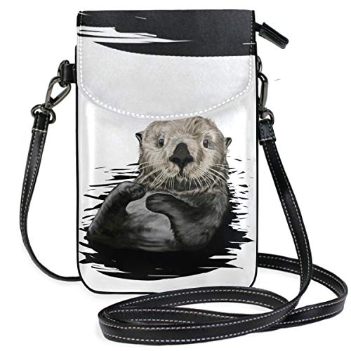 ZZKKO Mini sac à bandoulière en cuir pour téléphone portable Motif loutre de mer Noir/blanc Cover