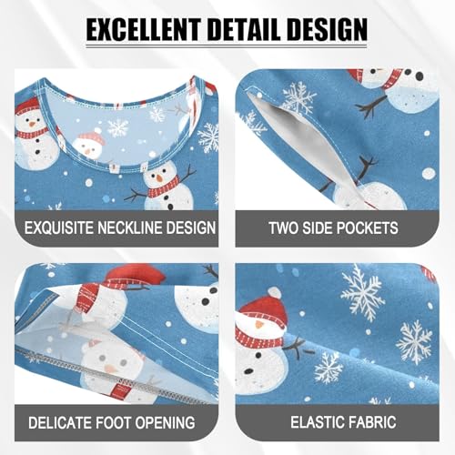 ALAZA Snowman Snowflake Blue Xmas Christmas Pajamas Set Short Sleeve Cotton Sleepwear Summer Pjs 2 Piece 5-14Y4