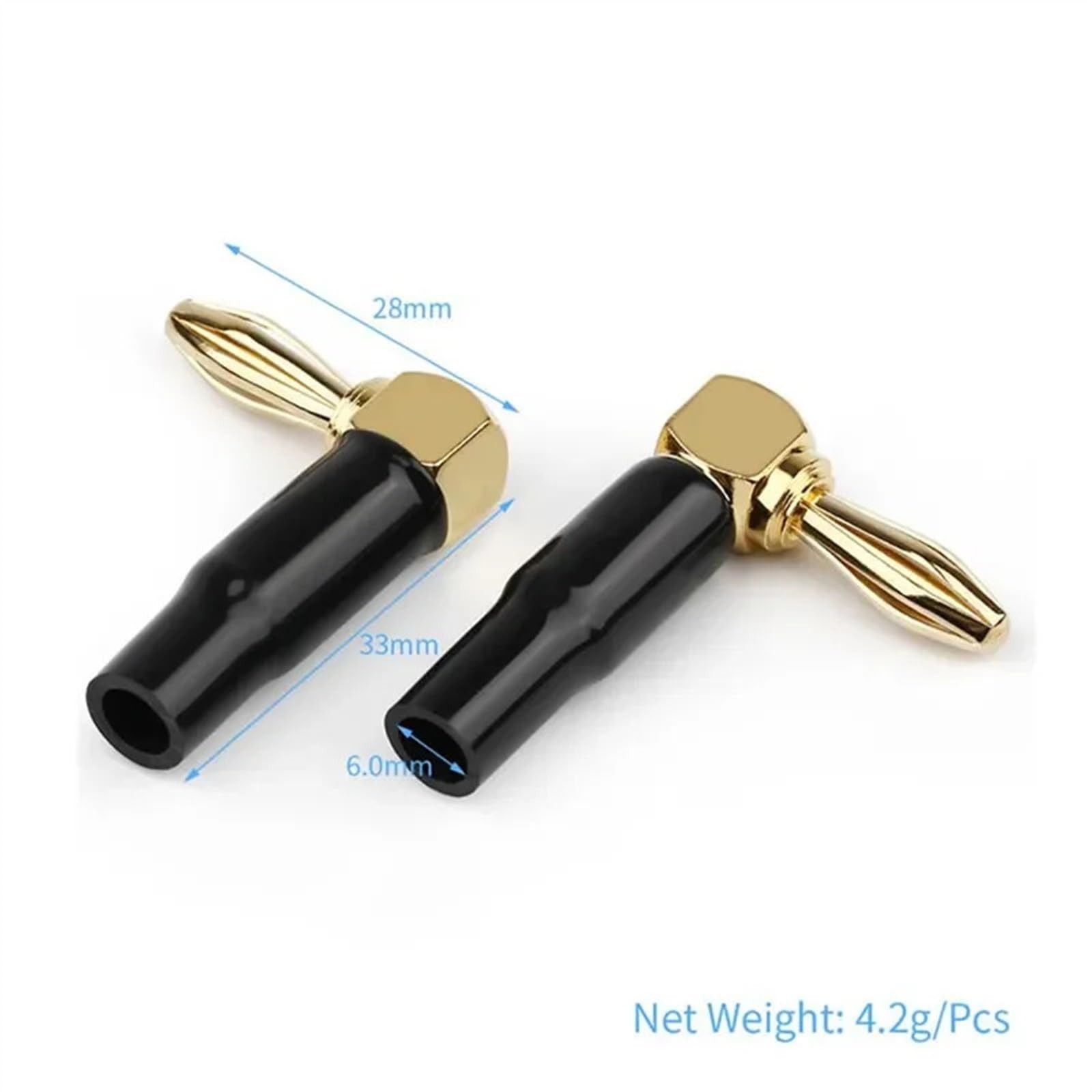Connettori a banana ad angolo retto Jack maschio Banano Terminale altoparlante placcato oro da 90 gradi Nero Rosso(10 Pairs)