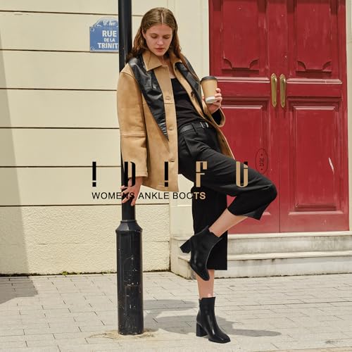 IDIFU IN3 Ankle Boots for Women Square Toe Short Heeled Booties GoGo Chunky Block Heel Dress Boots Comfortable Fashion Cute Fall Booties2