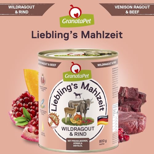GranataPet Liebling's Mahlzeit Multipack 2, Nassfutter für Hunde im Probierpaket, Alleinfuttermittel ohne Getreide, Hundefutter mit hohem Fleischanteil & hochwertigen Ölen, 6 x 800 g