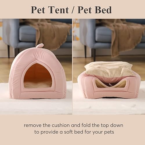 Miniatura 7 de KASENTEX Cama para gatos de interior suministros para mascotas 2 en 1 para gatos grandes o perros pequeños cueva de animales tienda de campaña para