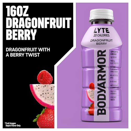Image of BODYARMOR LYTE, Dragonfruit Berry, Electrolyte Drink, 20 Calories, 16 Fl Oz Bottles (6 Pack), Coconut Water Sports Drink, Natural Flavor & B Vitamins