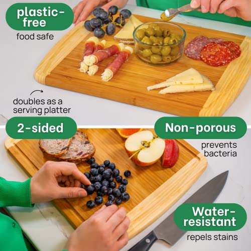 Image of GREENER CHEF 15 Inch Medium Cutting Board with Lifetime Replacements, Bamboo Cutting Boards for Kitchen, Butcher Block, Medium Wooden Chopping Board for Meat, Veggies, Non Toxic Charcuterie Board