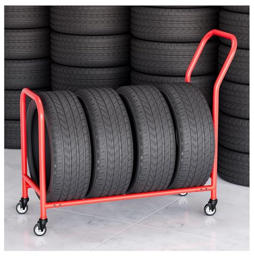 Reifenrollwagen für die Garage, Reservereifen-Aufbewahrungsregal für den Innen- und Außenbereich, Reifentransportwagen, robuster Reifen-Organizer-Halter für Werkstätten/Autowerkstätten/Reife