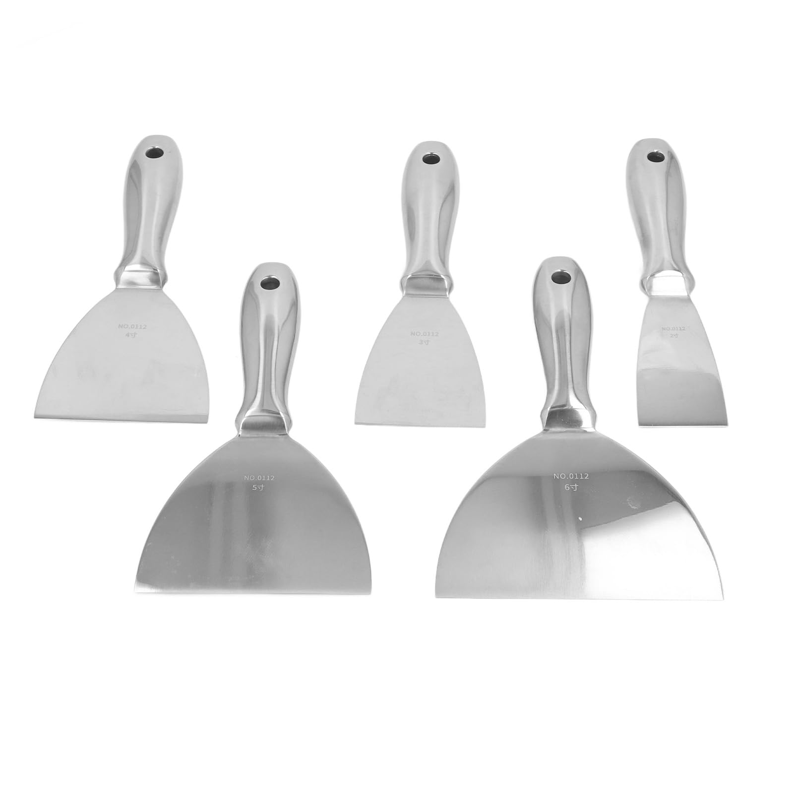 WALFRONT Ensemble de Grattoirs à Mastic en Acier Inoxydable, Lames Métalliques Durables, Tailles de 2 à 6 Pouces pour le Nettoyage du Plâtre et du Coulis