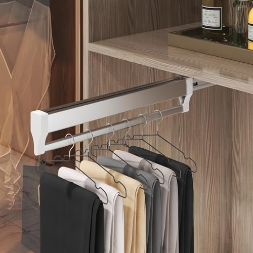 30-80cm クローゼット用伸縮式ハンガーレール、引き出し式パンツハンガーレール 押入れ スライドズボンラック - 201スチール引き出し式クローゼットロッド、30〜80cm調節可能ワードローブレールハンガーラック、耐荷重25kgクローゼットオーガナイザ
