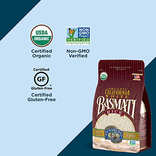 Lundberg Family Farms - Organic California White Basmati Rice, Pleasant Aroma, Fluffy Texture, Won't Clump When Cooked, Bulk Rice, Gluten-Free, Non-Gmo, Usda Certified Organic, Vegan, Kosher (25 Lb) #TOP2