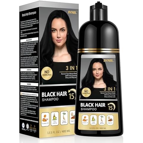 Ivnil Black Hair Dye Shampoo 3 in 1 for gray coverage champu para canas herbal color for women and men 400ML Cover