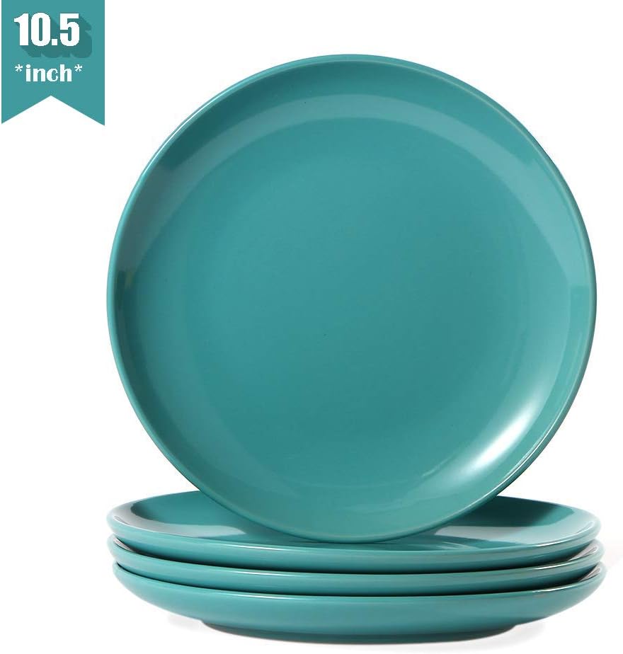 Teal Dinner Plates Set of 4(10.5-Inch,4-Piece),Stoneware/Porcelain Dinner Plates Set,Turquoise Ceramic Dinner Plates,Turquoise Dishes