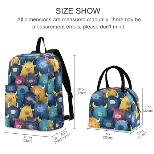 Funny Cows Print Backpack Set with Lunch Bag, Large Capacity Travel Backpacks and Lunch Box Insulated for Commute Hiking Picnic2