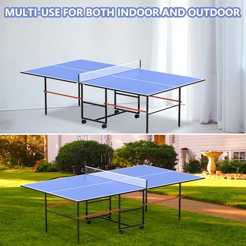 Table Tennis Table, 8FT Portable Mid-Size Ping Pong Table for Family Game Rooms, Folding & Compact Professional MDF Indoor Table Tennis Table w/Net, 2 Paddles, 3 Balls,Foldable for Easy Storage - Thumbnail 5