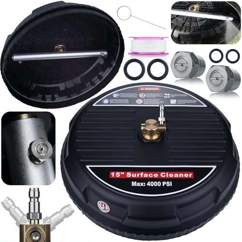 Limpiador de superficies T-Racer de 15 pulgadas, cepillo de limpieza de alta presión con acoplamiento rápido de 1/4', boquillas giratorias de acero inoxidable, 450-650 l/h, 160 bar, 60 °C, terrazas